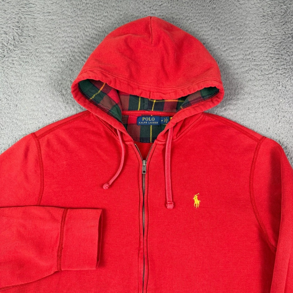 Polo Ralph Lauren RL Fleece Full-zip Hoodie Mens M Red Plaid Flannel Lined